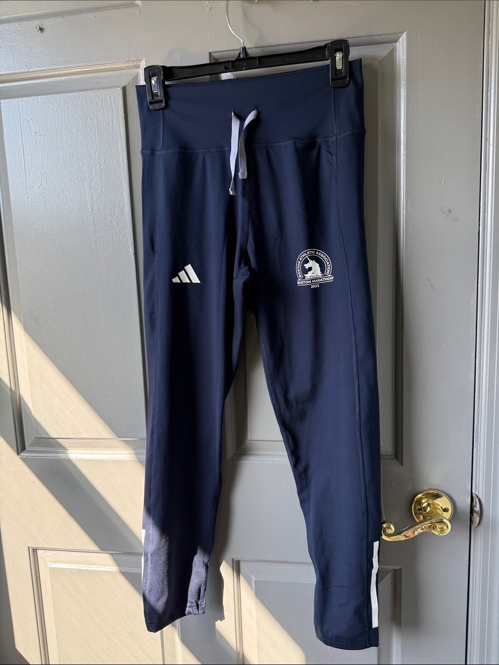 adidas Navy Leggings with White Logos and Drawstring